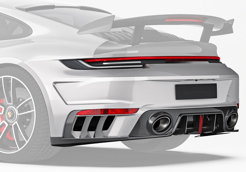 Porsche 911 992 Turbo S Carbon Fibre Rear Bumper with Rear Diffuser - aggressive race-inspired styling upgrade