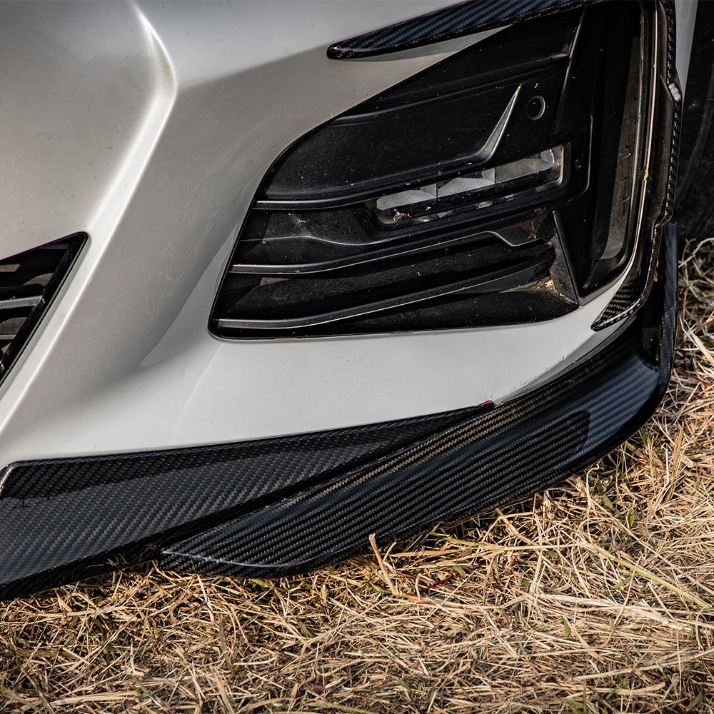 BMW 4 Series G22 Prepreg Carbon Fibre Front Lip - aggressive twin air inlet design with corner blade accents