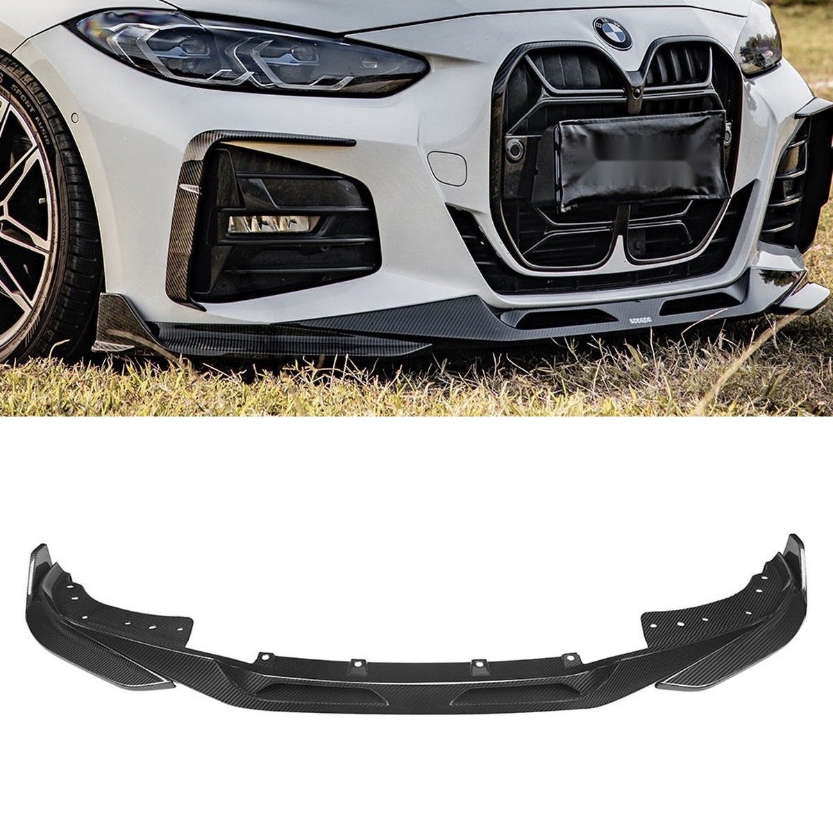 BMW 4 Series G22 Prepreg Carbon Fibre Front Lip - aggressive twin air inlet design with corner blade accents