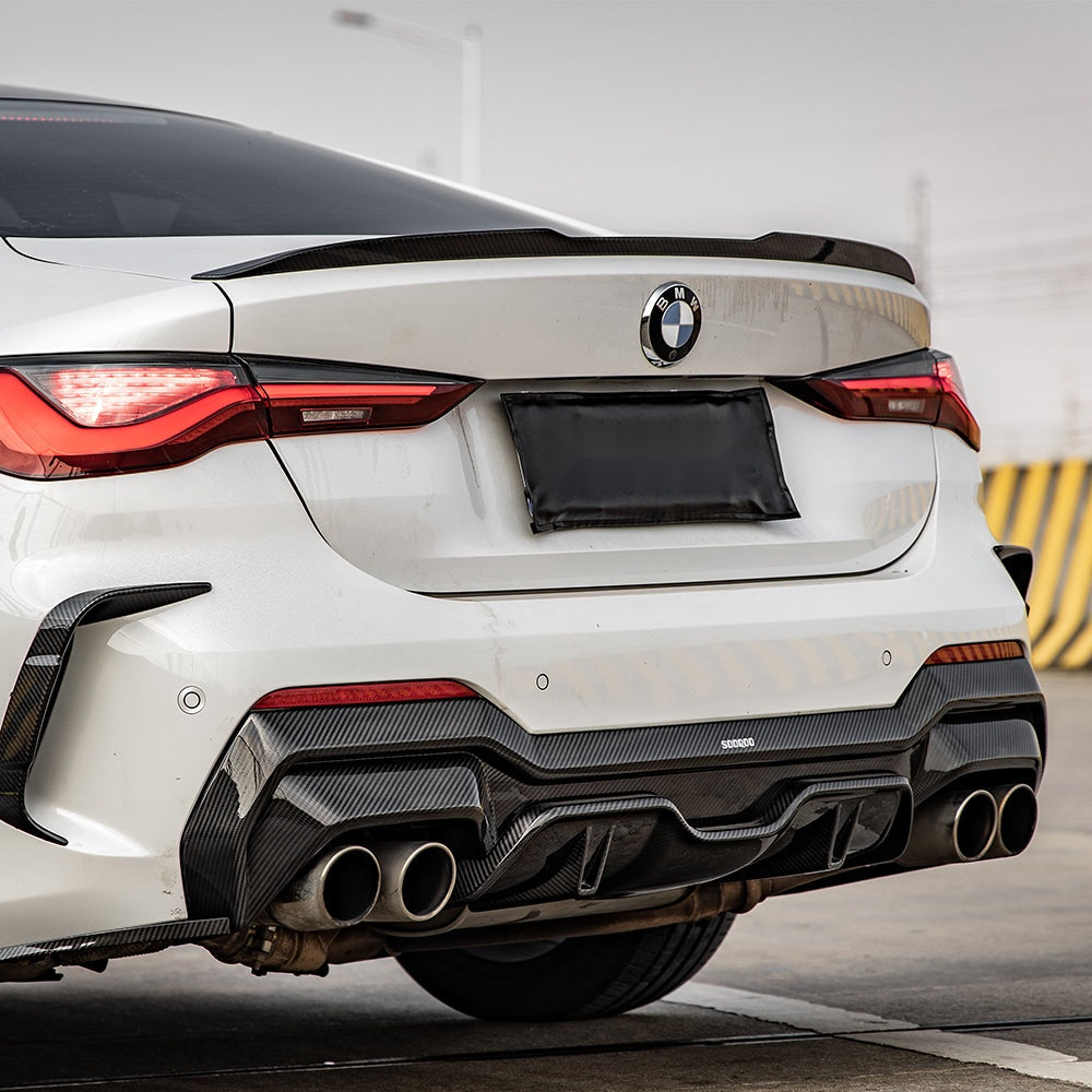 BMW 4 Series G22 Prepreg Carbon Fibre Rear Diffuser - aggressive multi-layer design with blade accents
