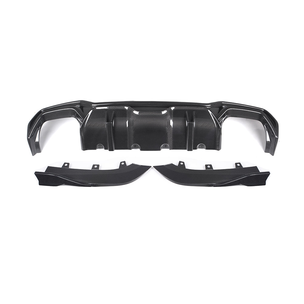 BMW 4 Series G22 Prepreg Carbon Fibre Rear Diffuser - aggressive multi-layer design with blade accents