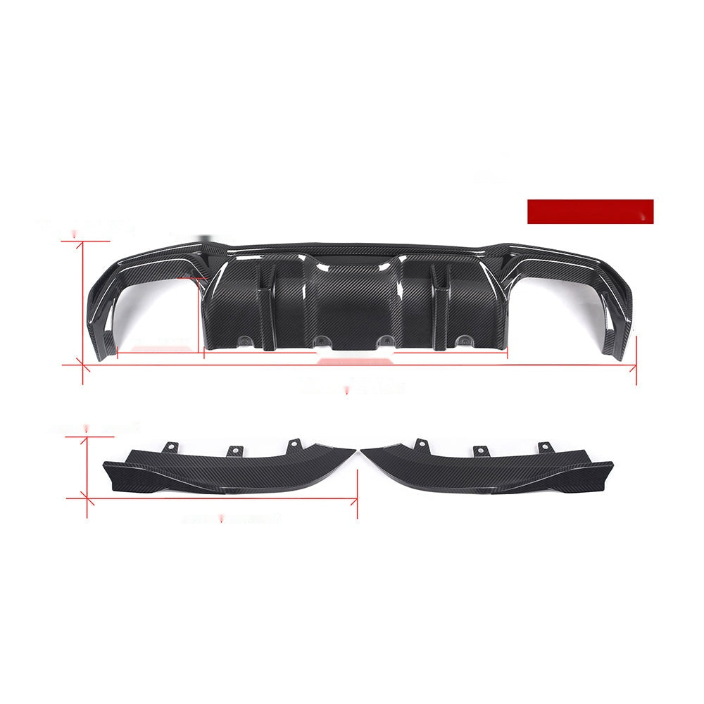 BMW 4 Series G22 Prepreg Carbon Fibre Rear Diffuser - aggressive multi-layer design with blade accents
