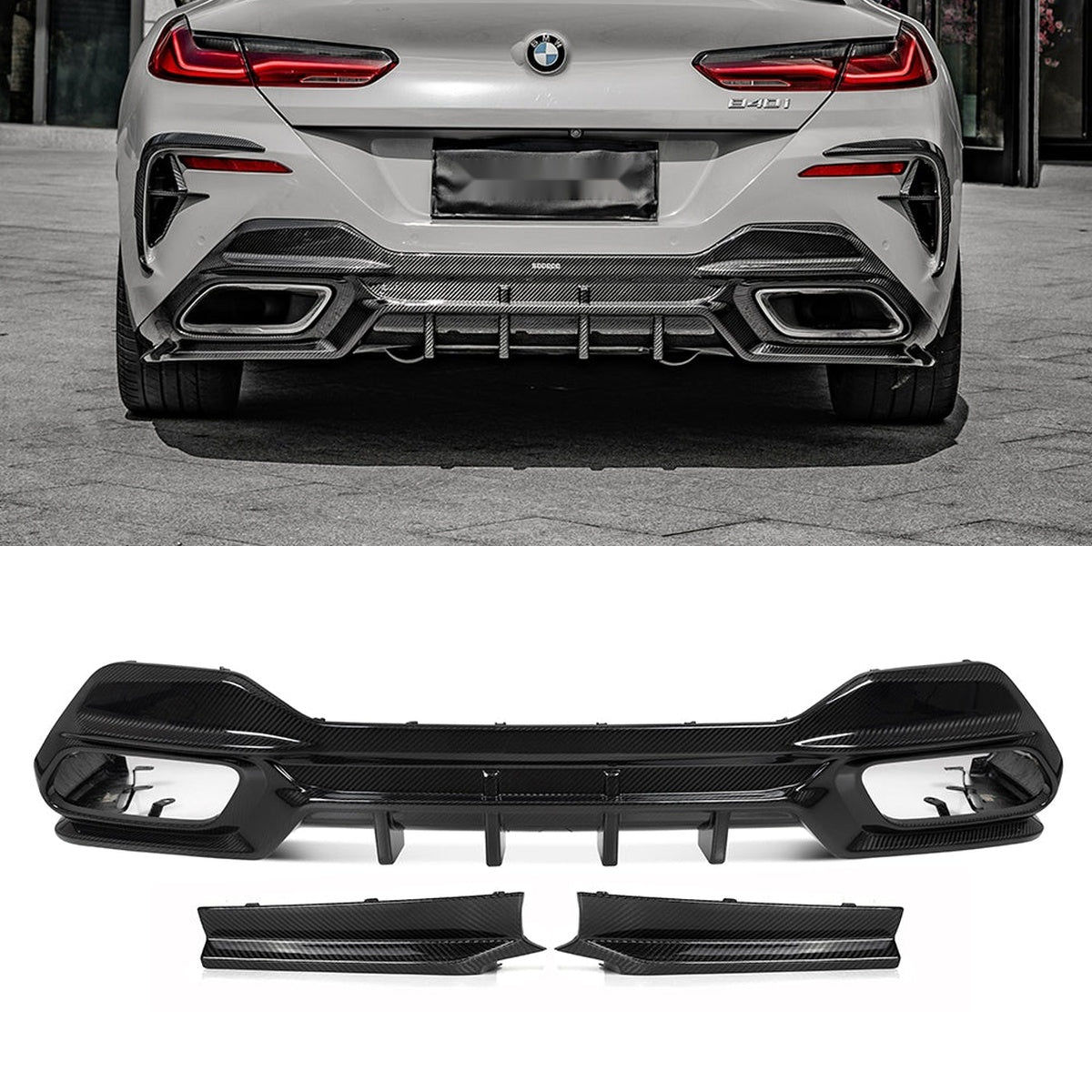 BMW 8 Series G16 Prepreg Carbon Fibre Rear Diffuser - aggressive OEM-fit upgrade