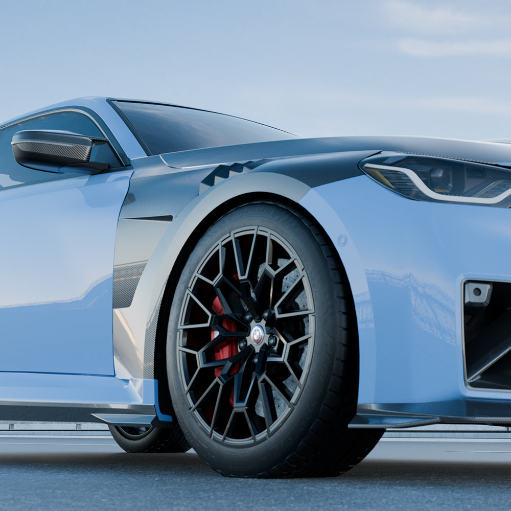 BMW M2 G87 Prepreg Carbon Fibre Side Fenders with shark fin air vents - OEM fitment upgrade