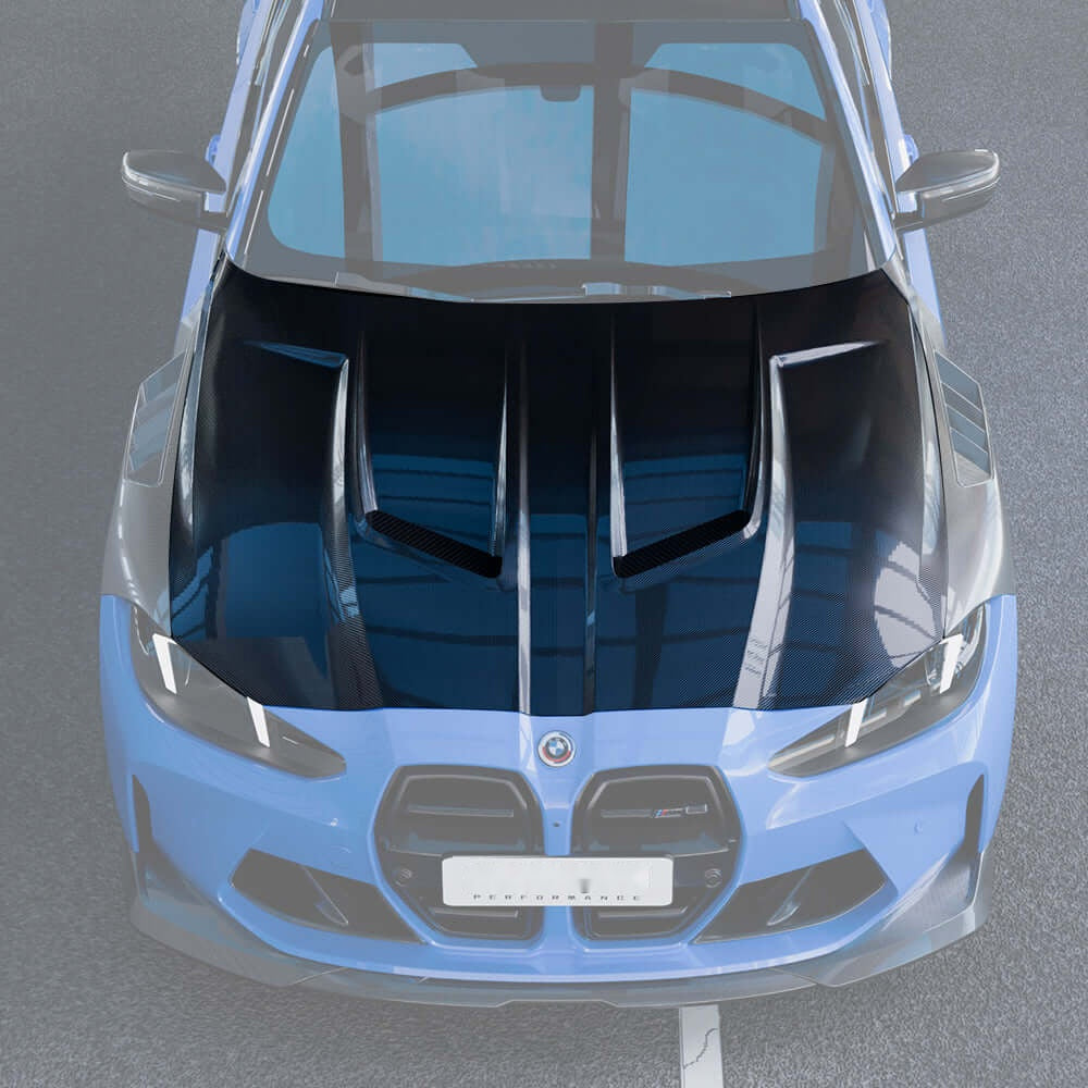 BMW M3 G80 M4 G82 Prepreg Carbon Fibre Vented Bonnet with shark fin vents - track-focused upgrade