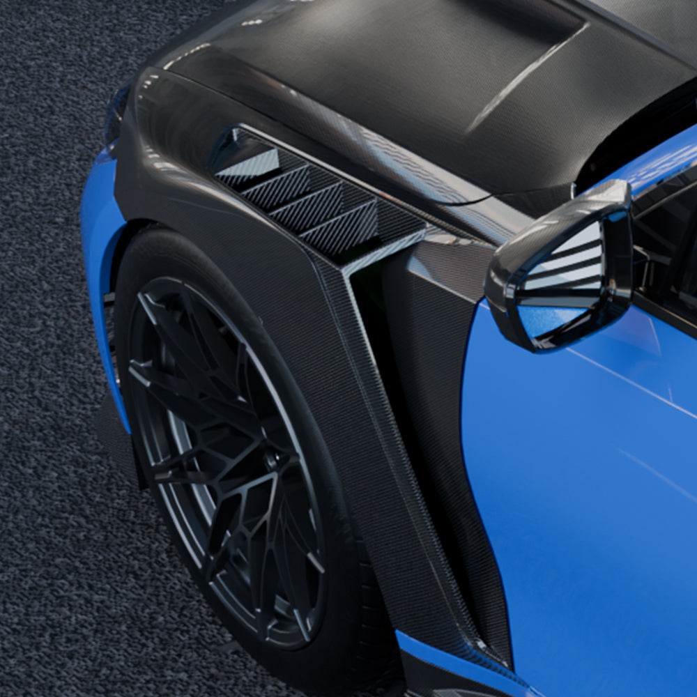 BMW M3 G80 Prepreg Carbon Fibre Side Fenders with shark fin air vents - lightweight track upgrade