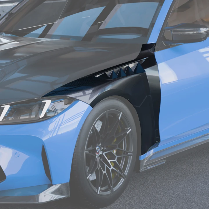 BMW M3 G80 Prepreg Carbon Fibre Side Fenders with shark fin air vents - lightweight track upgrade