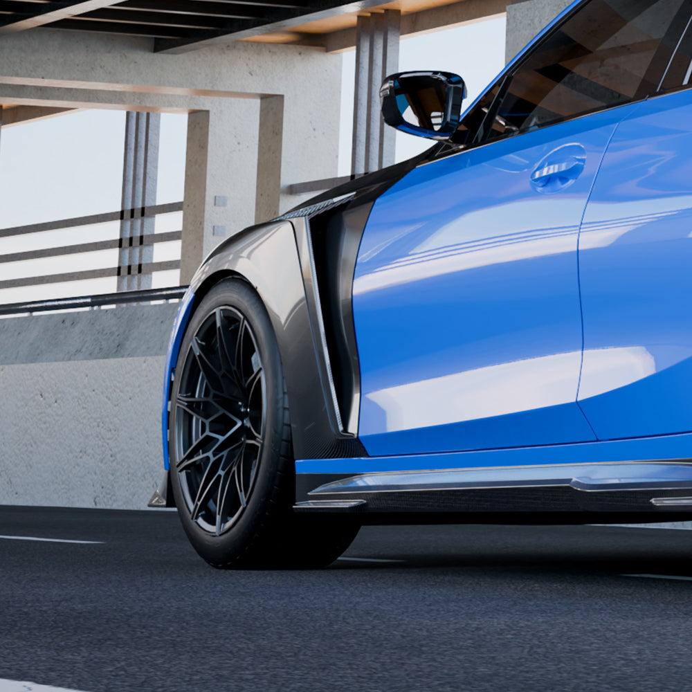 BMW M3 G80 Prepreg Carbon Fibre Side Fenders with shark fin air vents - lightweight track upgrade