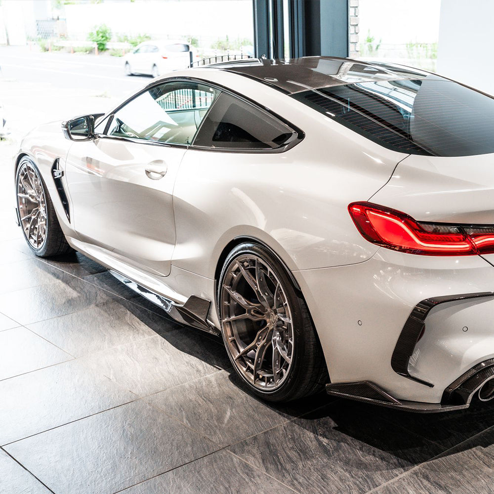 BMW M8 F92 Prepreg Carbon Fibre Side Skirts - dual blade aggressive stance upgrade