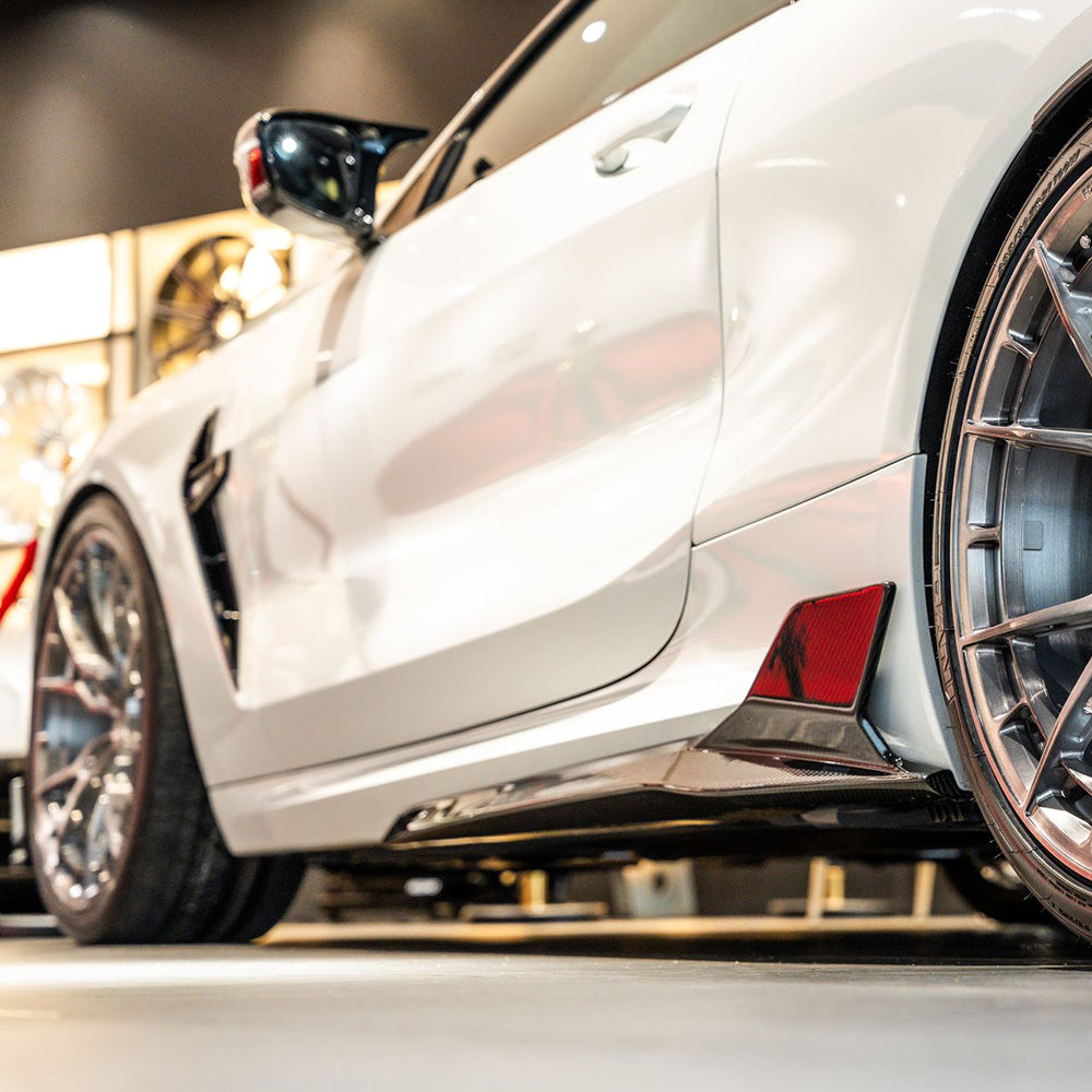 BMW M8 F92 Prepreg Carbon Fibre Side Skirts - dual blade aggressive stance upgrade
