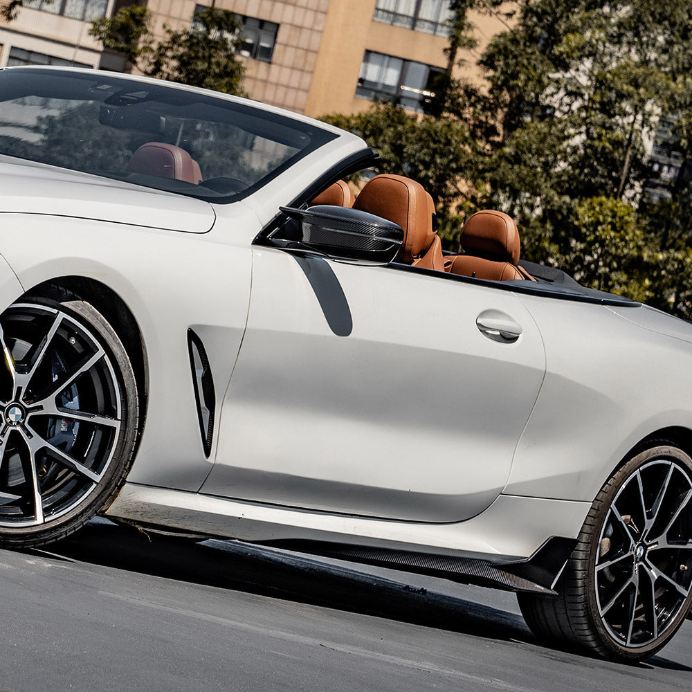 BMW M8 F92 Prepreg Carbon Fibre Side Skirts - dual blade aggressive stance upgrade