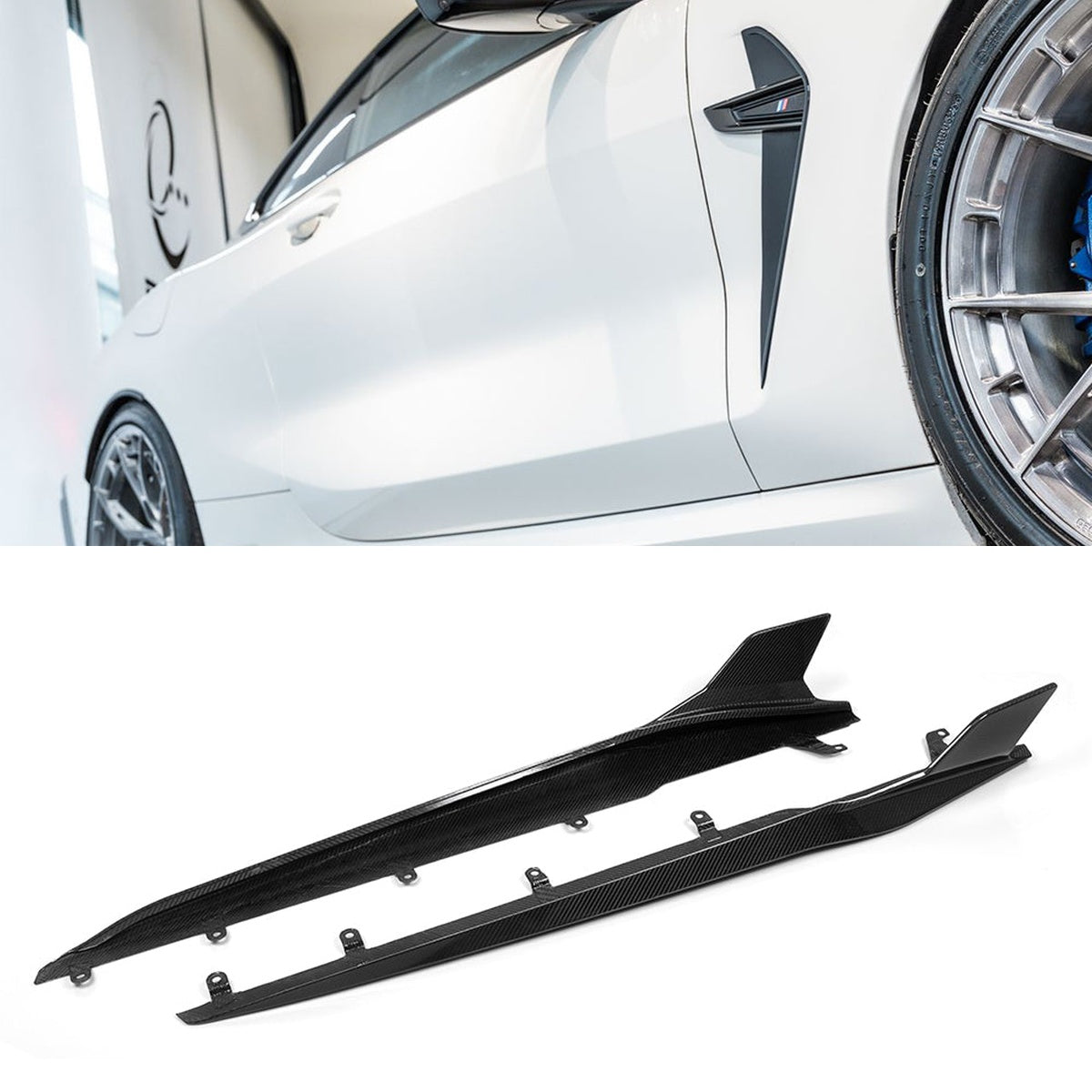 BMW M8 F92 Prepreg Carbon Fibre Side Skirts - dual blade aggressive stance upgrade