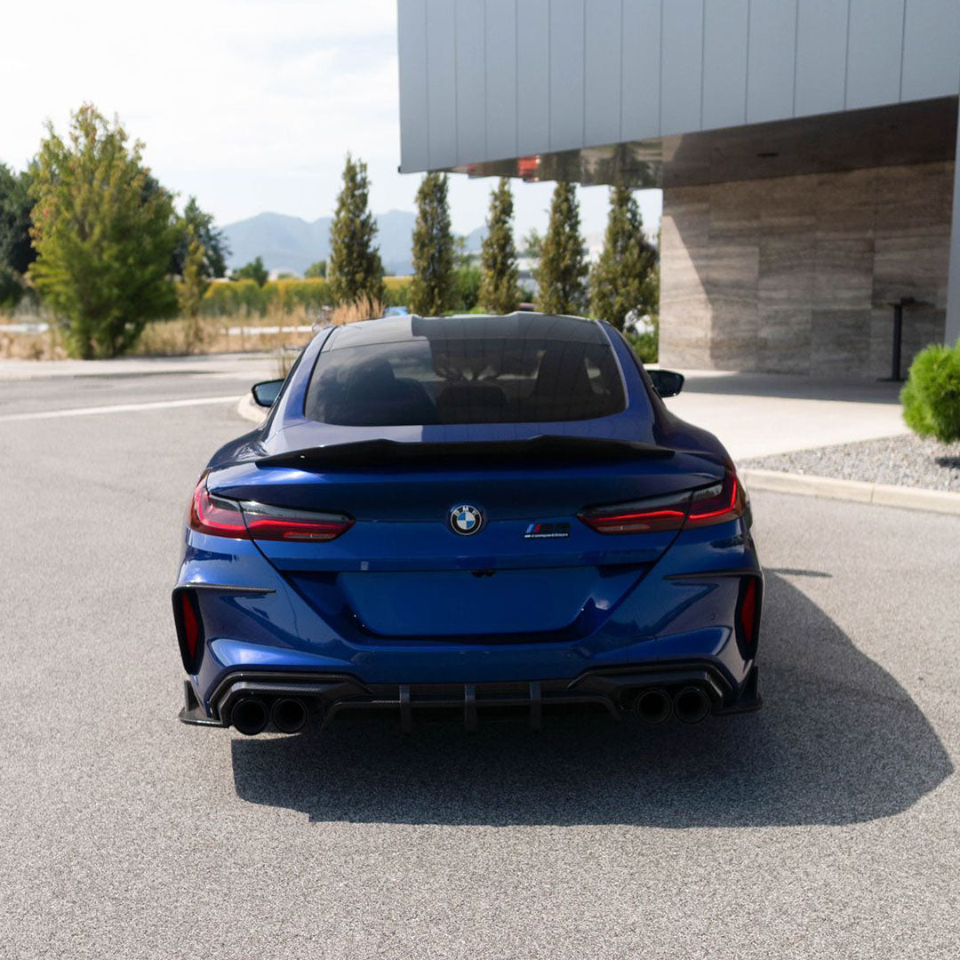 BMW M8 F93 Gran Coupé Prepreg Carbon Fibre Rear Diffuser with triple blades and side winglets