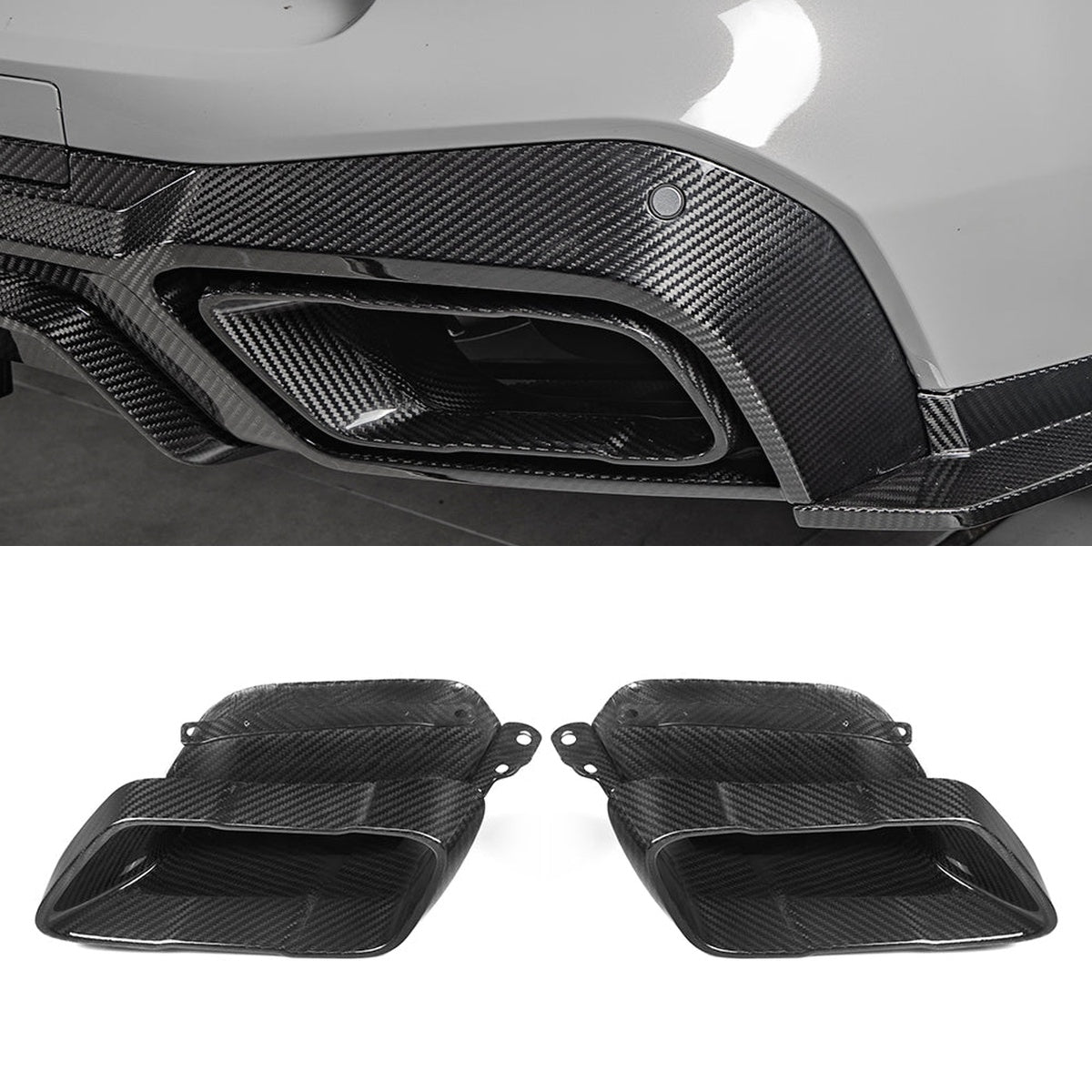 BMW X5 G05 Carbon Fibre Exhaust Tips - autoclave prepreg gloss finish bolt-on upgrade