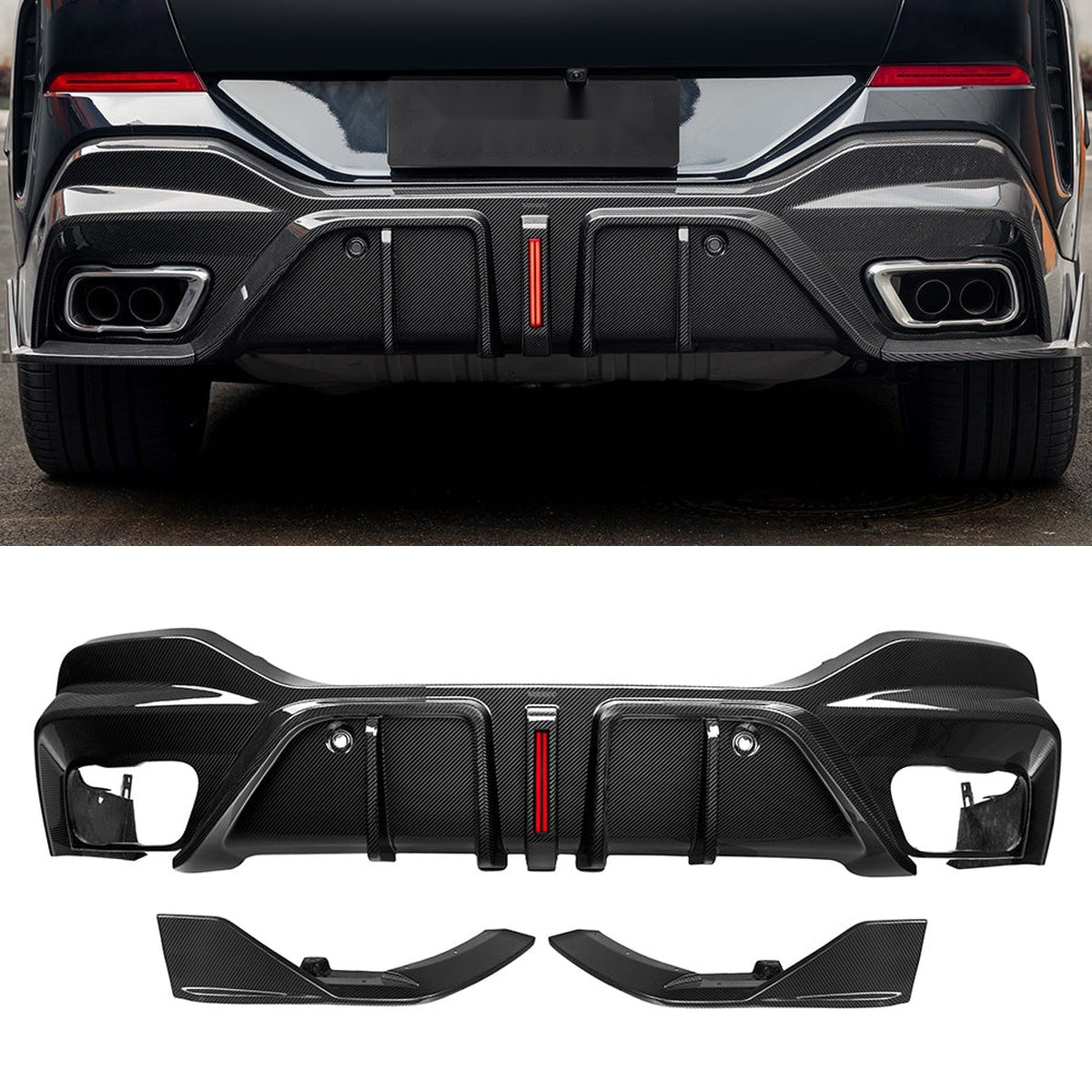 BMW X6 G06 Prepreg Carbon Fibre Rear Diffuser with Brake Light - aggressive OEM-fit upgrade