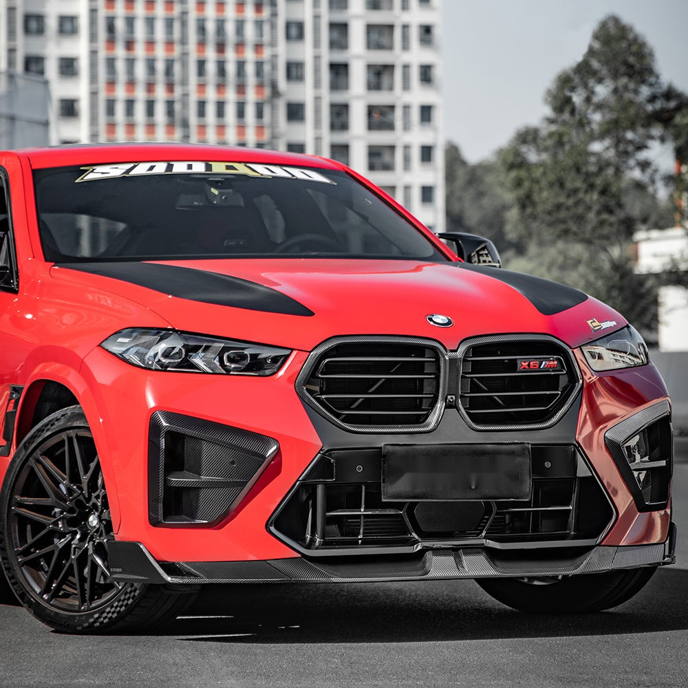 BMW X6M F96 LCI Carbon Fibre Front Lip - prepreg dry carbon with side winglets