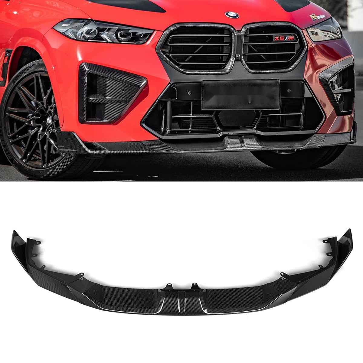 BMW X6M F96 LCI Carbon Fibre Front Lip - prepreg dry carbon with side winglets