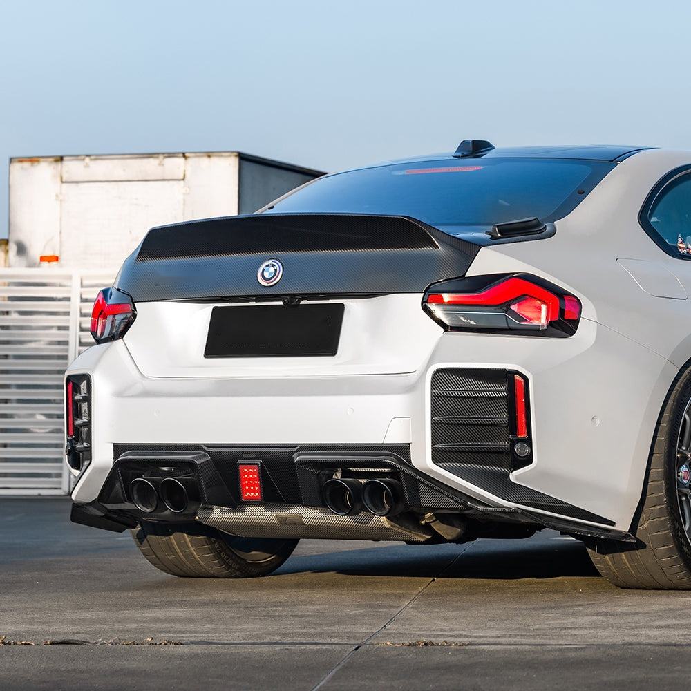 BMW M2 G87 Prepreg Carbon Fibre Rear Diffuser V3 - OEM fitment with integrated brake light