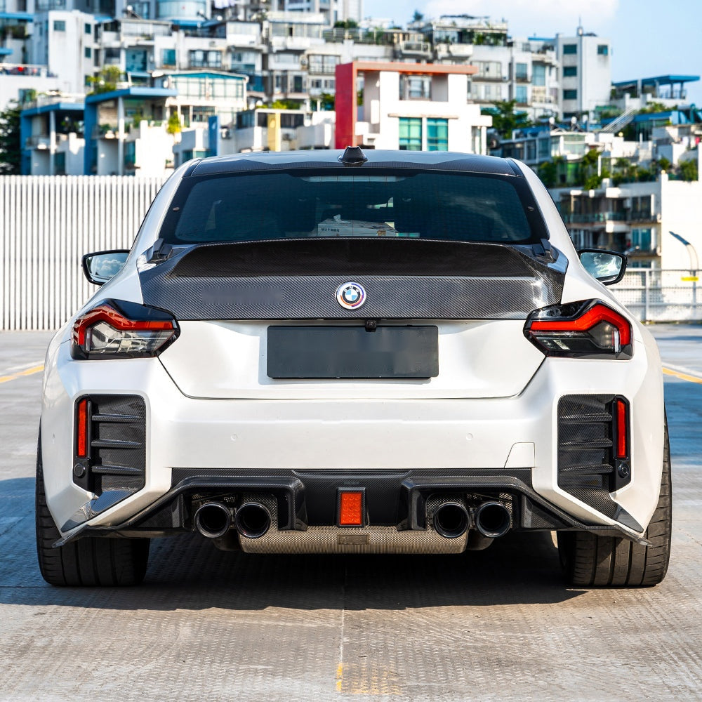 BMW M2 G87 Prepreg Carbon Fibre Rear Diffuser V3 - OEM fitment with integrated brake light