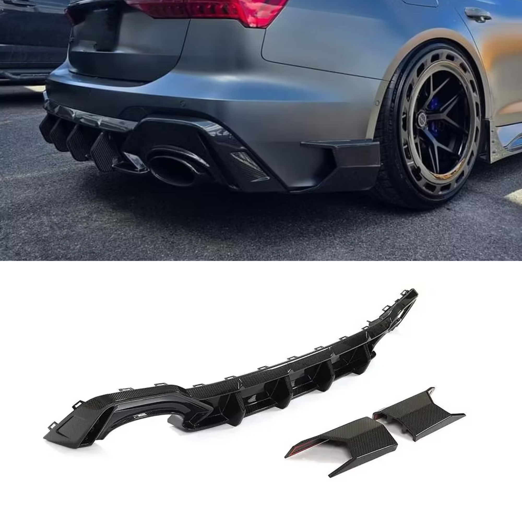 Audi RS6/RS7 C8 Carbon Fiber Rear Bumper Diffuser Lip Splitter image 0