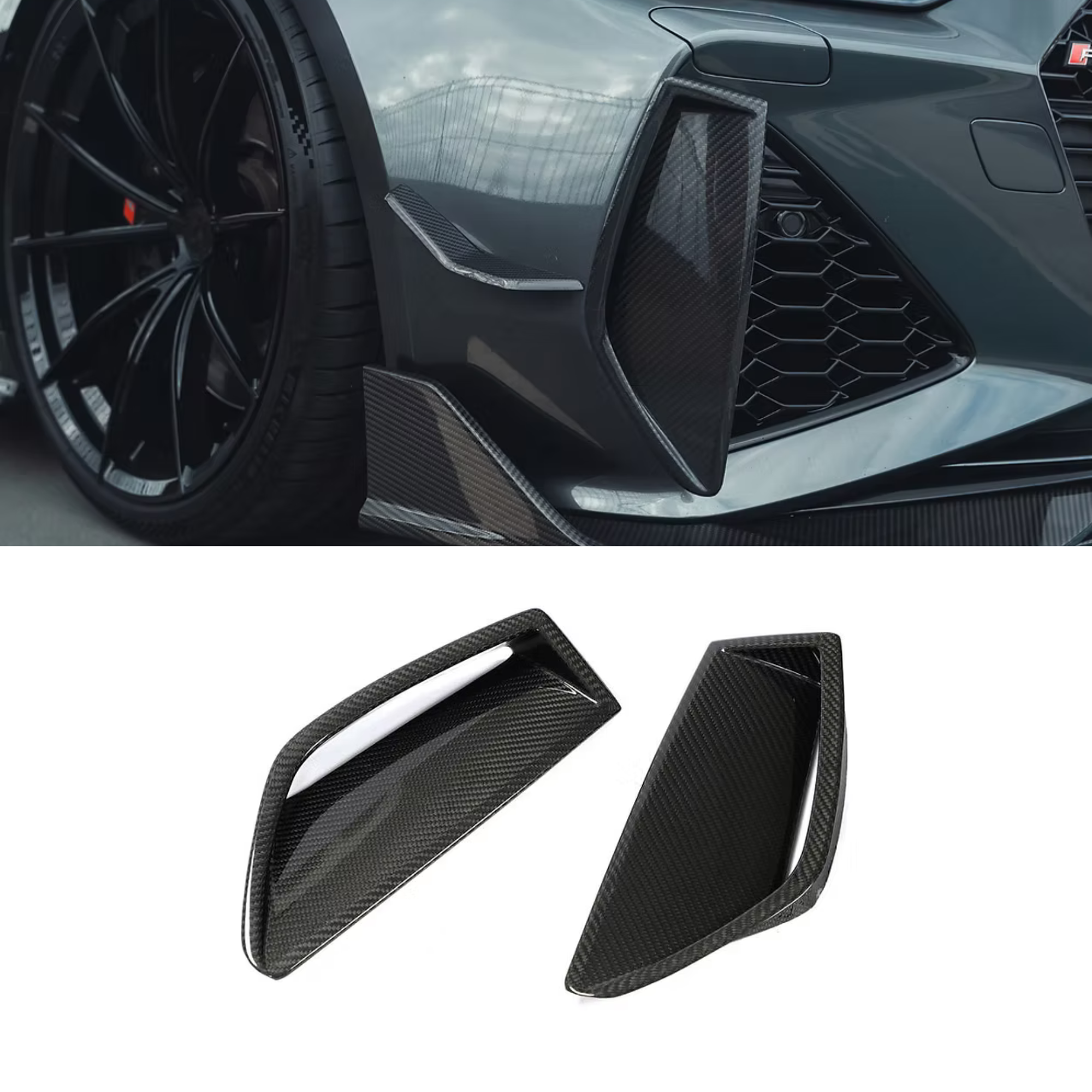 Audi RS6/RS7 C8 Carbon Fiber Front Bumper Scoop Trims image 0