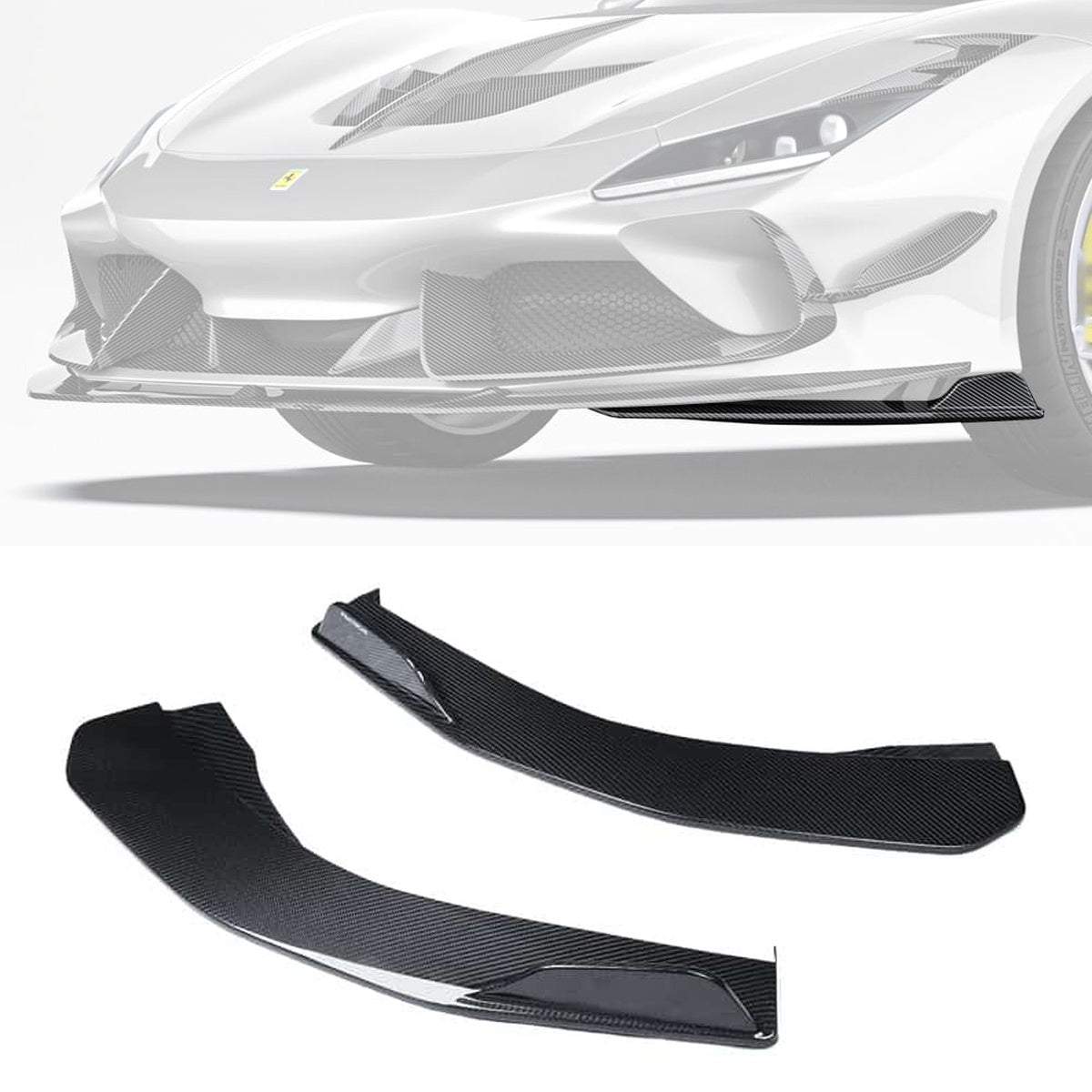 Ferrari F8 Tributo Carbon Fibre Front Corner Splitter - race-inspired aerodynamic upgrade