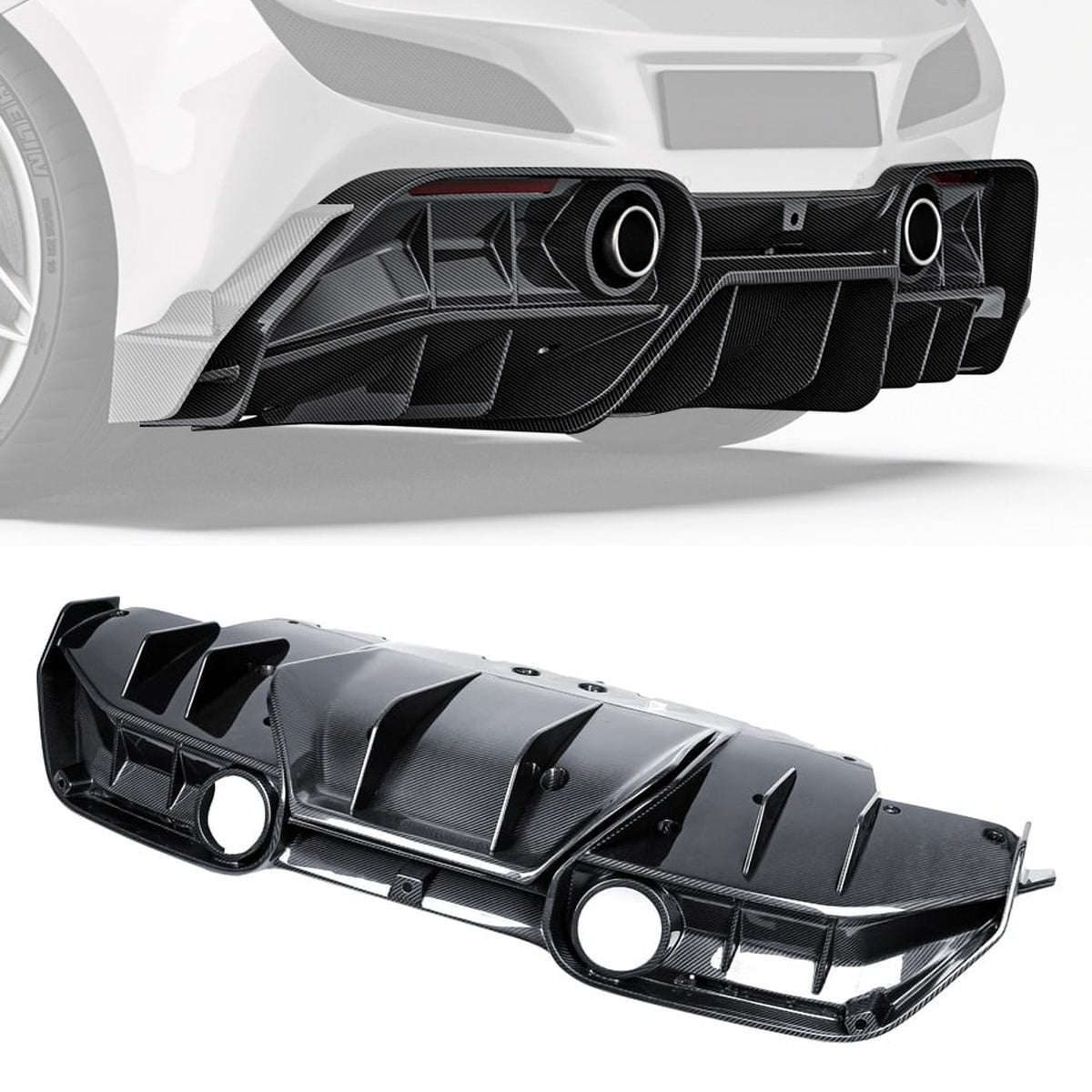 Ferrari F8 Tributo Carbon Fibre Rear Diffuser - aerodynamic performance upgrade
