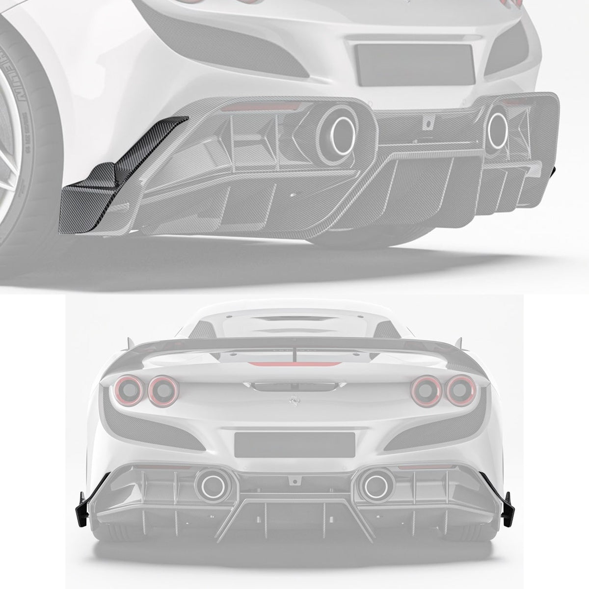 Ferrari F8 Tributo Carbon Fibre Rear Side Splitters - aerodynamic lightweight upgrade