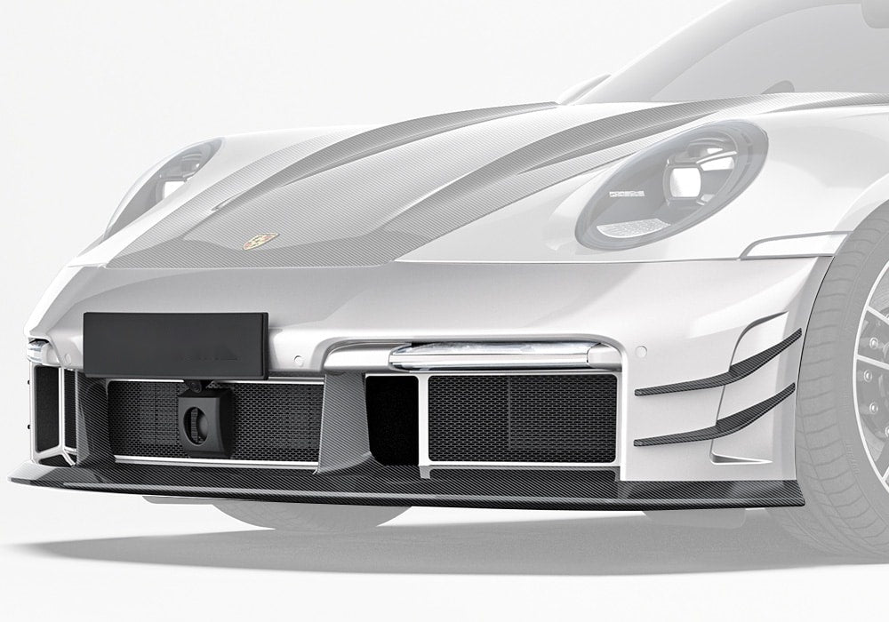 Porsche 911 992 Turbo S Carbon Fibre Front Bumper - aggressive aerodynamic styling upgrade