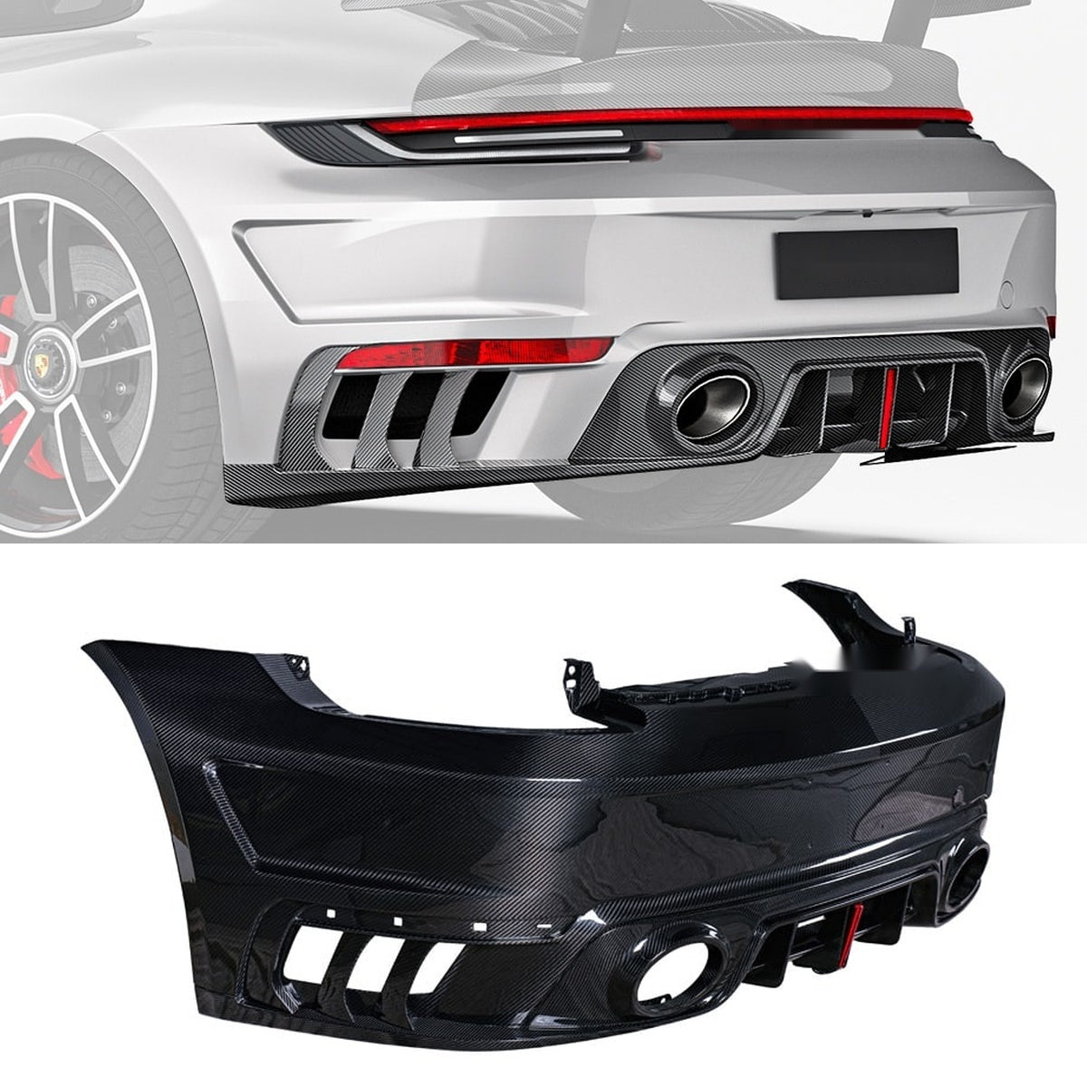 Porsche 911 992 Turbo S Carbon Fibre Rear Bumper with Rear Diffuser - aggressive race-inspired styling upgrade