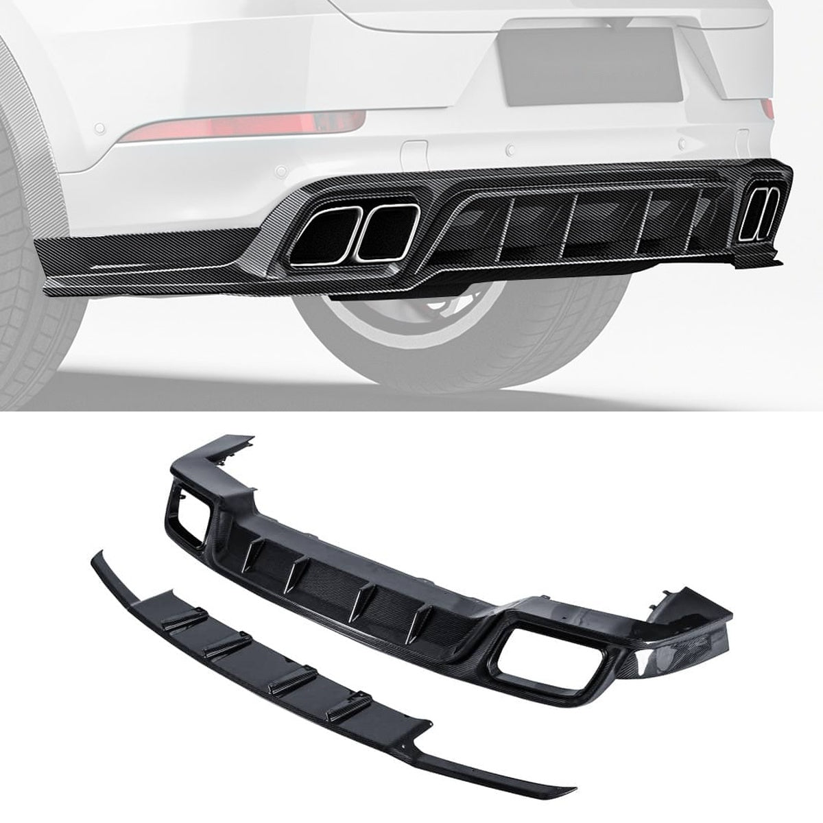 Porsche Cayenne 9YA/9YB Carbon Fibre Rear Diffuser - aggressive aerodynamic SUV styling upgrade