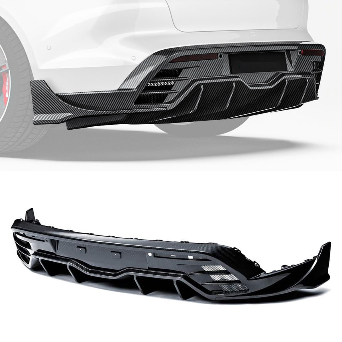Porsche Taycan Carbon Fibre Rear Diffuser - aerodynamic track-inspired styling upgrade