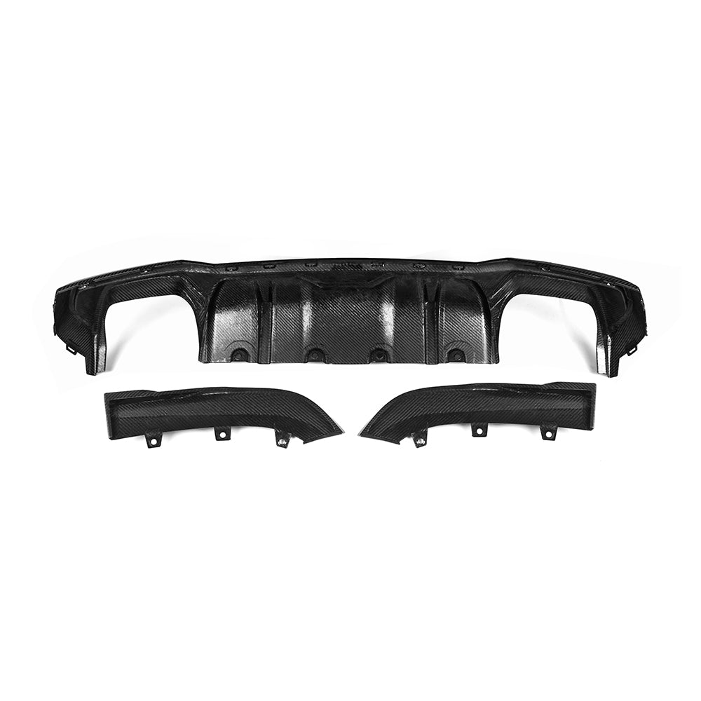 BMW 4 Series G22 Prepreg Carbon Fibre Rear Diffuser - aggressive multi-layer design with blade accents