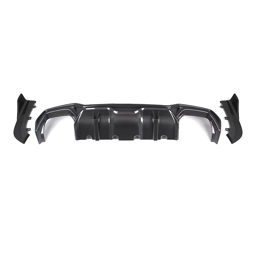BMW 4 Series G22 Prepreg Carbon Fibre Rear Diffuser - aggressive multi-layer design with blade accents