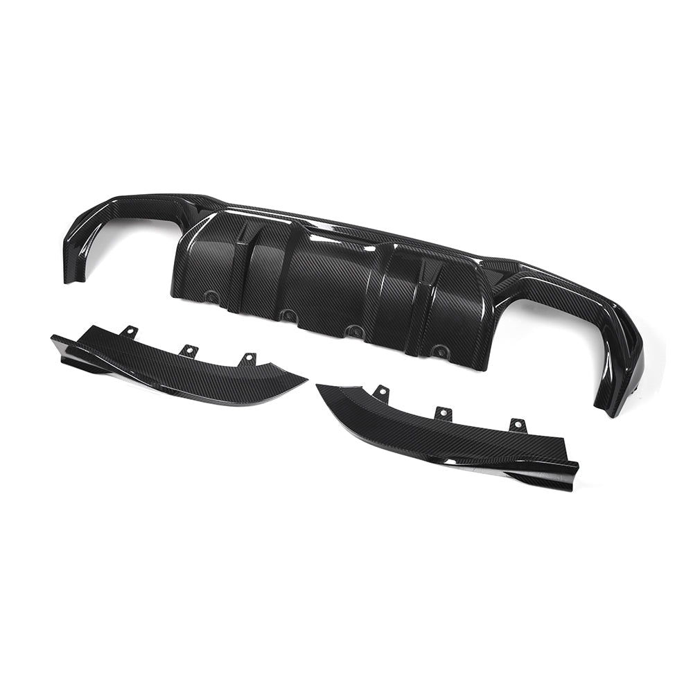 BMW 4 Series G22 Prepreg Carbon Fibre Rear Diffuser - aggressive multi-layer design with blade accents