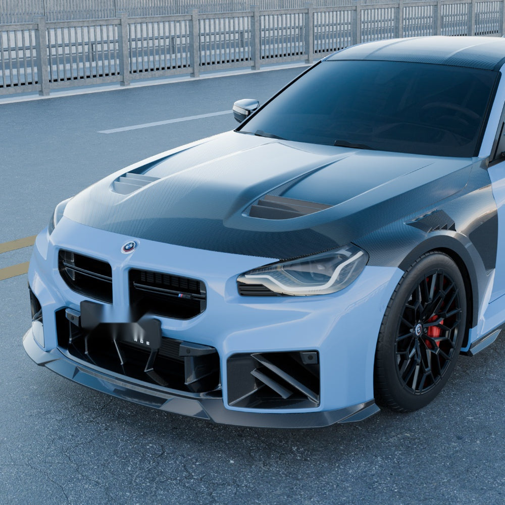 BMW M2 G87 Prepreg Carbon Fibre Vented Bonnet - shark fin vent design track upgrade