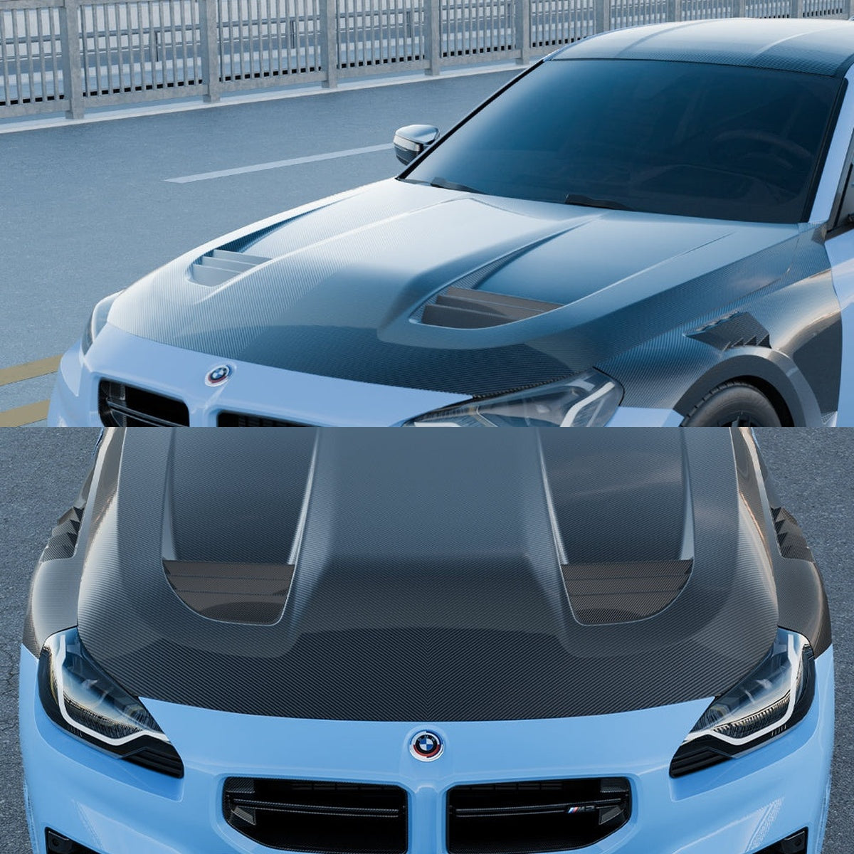 BMW M2 G87 Prepreg Carbon Fibre Vented Bonnet - shark fin vent design track upgrade