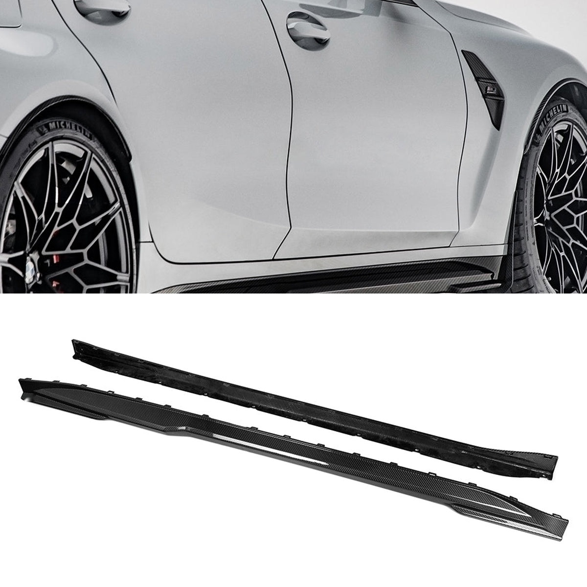 BMW M4 G82 Prepreg Carbon Fibre Side Skirts - aggressive dual-layer sculpted profile upgrade
