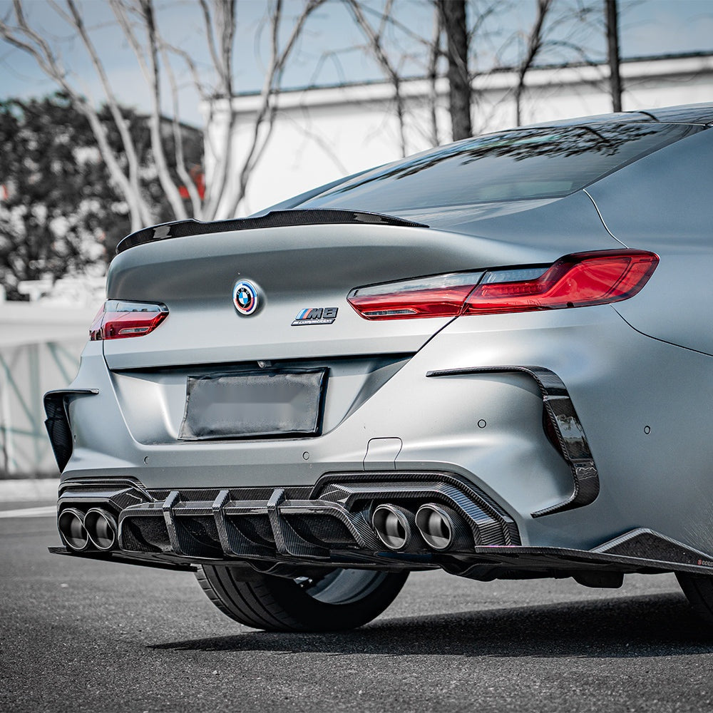 BMW M8 F93 Gran Coupé Prepreg Carbon Fibre Rear Diffuser with triple blades and side winglets