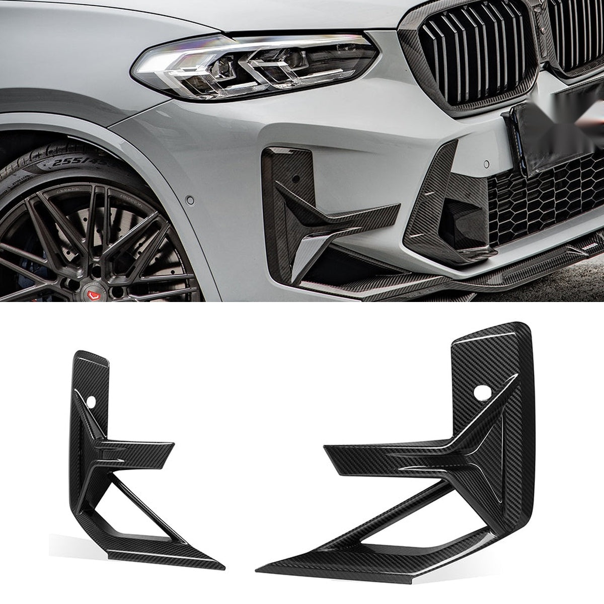 BMW X3M F97 LCI Carbon Fibre Air Inlets - prepreg front vent upgrade with gloss finish