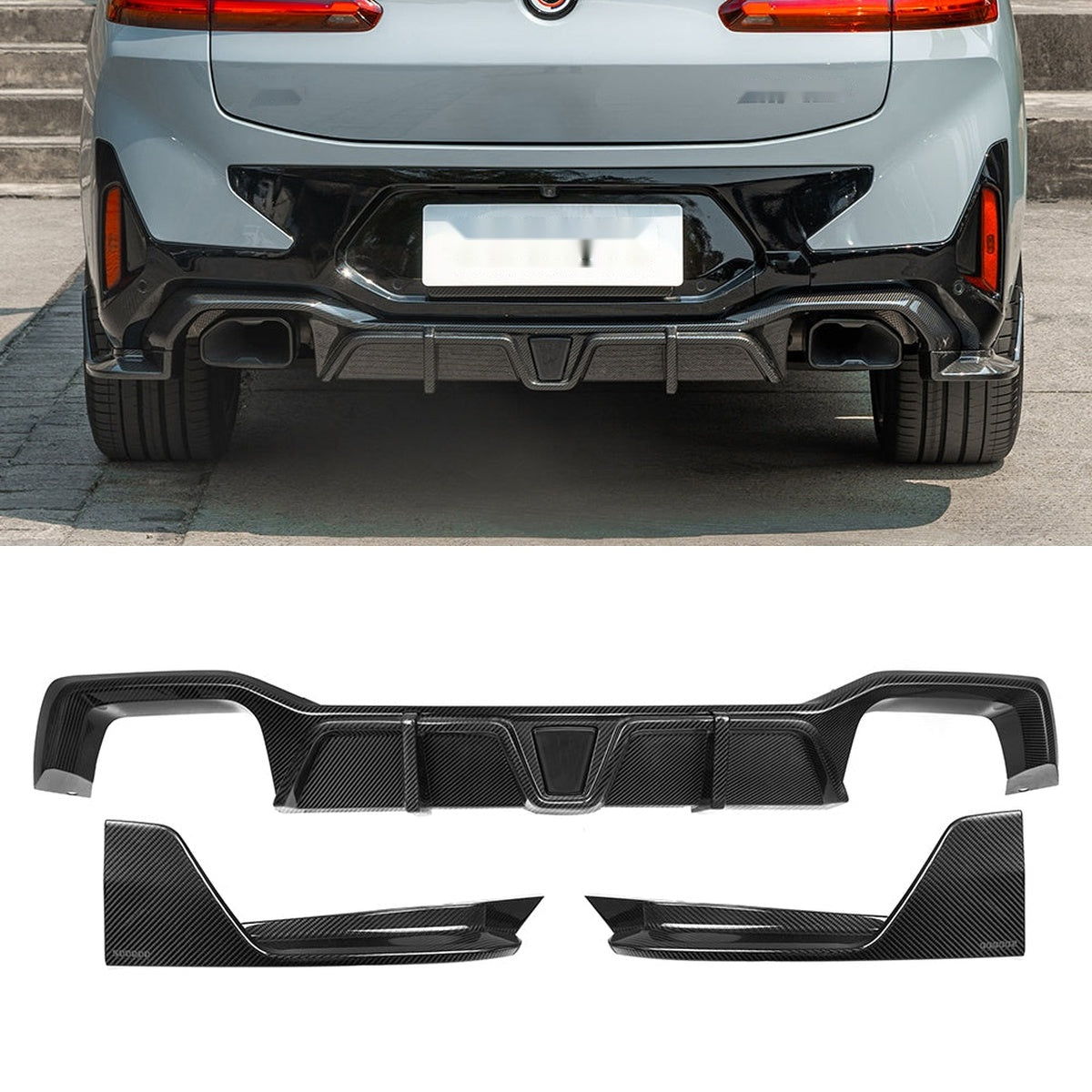 BMW X4 G02 LCI Carbon Fibre Rear Diffuser with Brake Light - prepreg aerodynamic upgrade