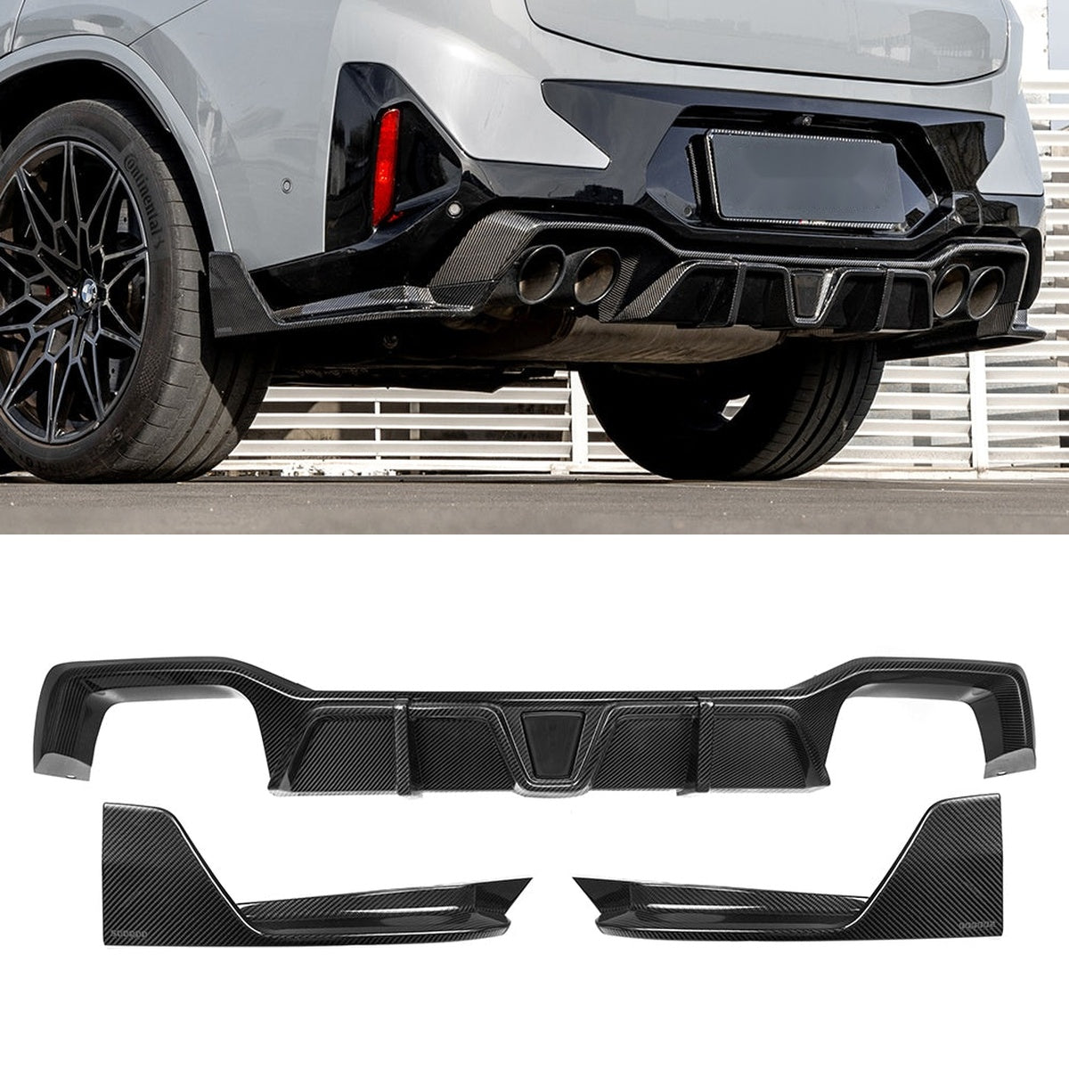 BMW X4M F98 Facelift Carbon Fibre Rear Diffuser with Brake Light - prepreg gloss finish