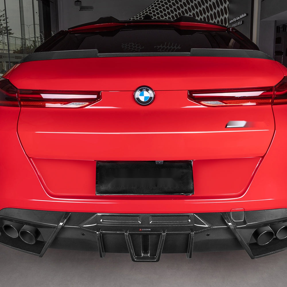 BMW X6M F96 Prepreg Carbon Fibre Rear Diffuser - dual winglets gloss finish