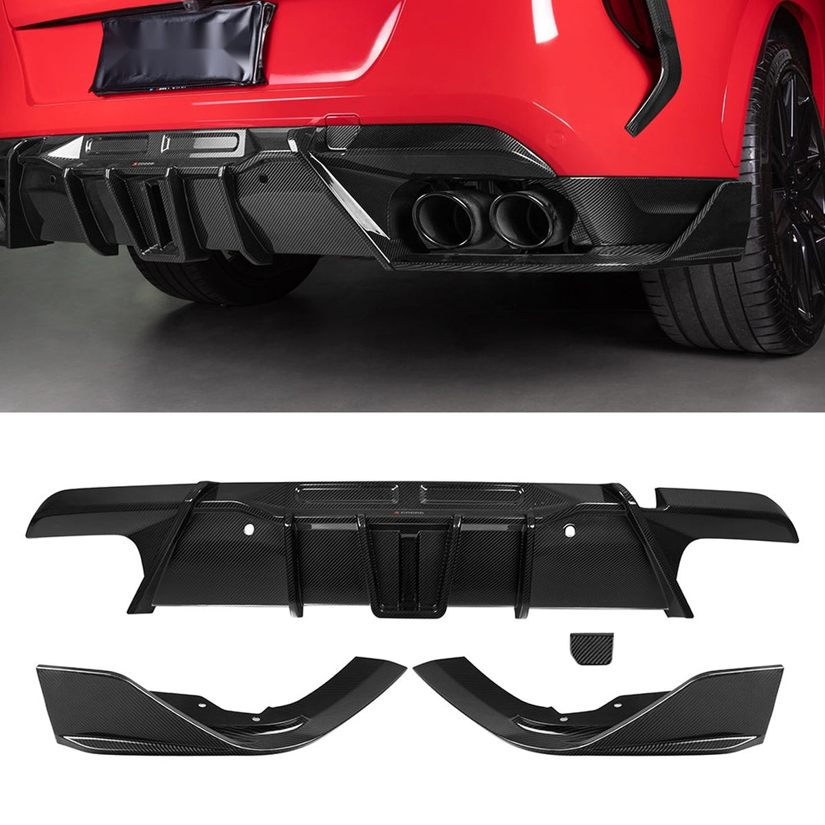 BMW X6M F96 Prepreg Carbon Fibre Rear Diffuser - dual winglets gloss finish