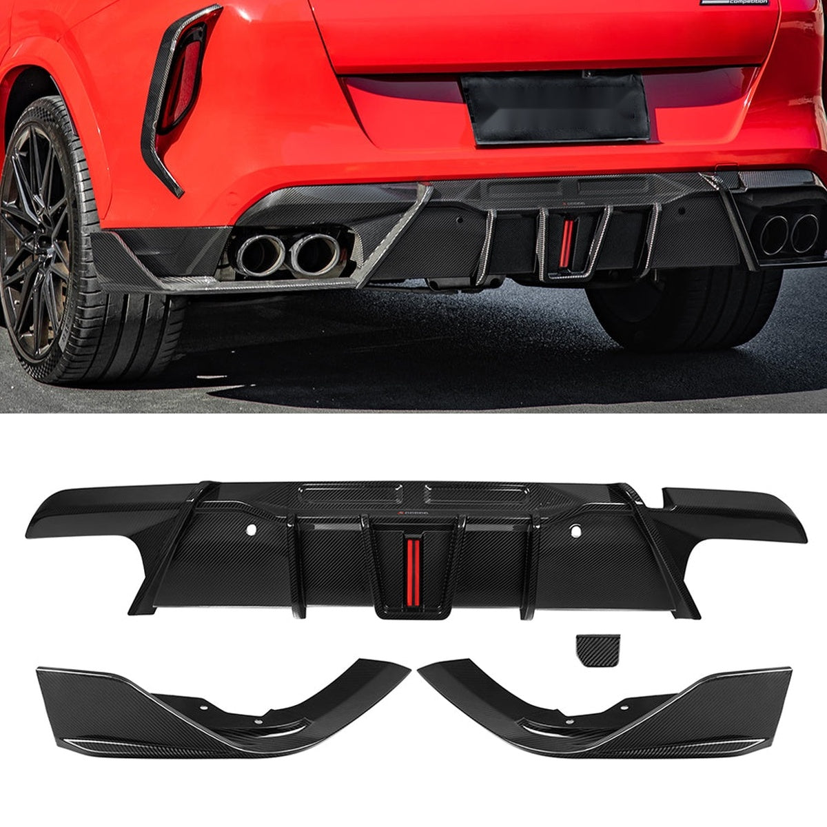 BMW X6M F96 Prepreg Carbon Fibre Rear Diffuser with Integrated Brake Light - OEM fitment upgrade