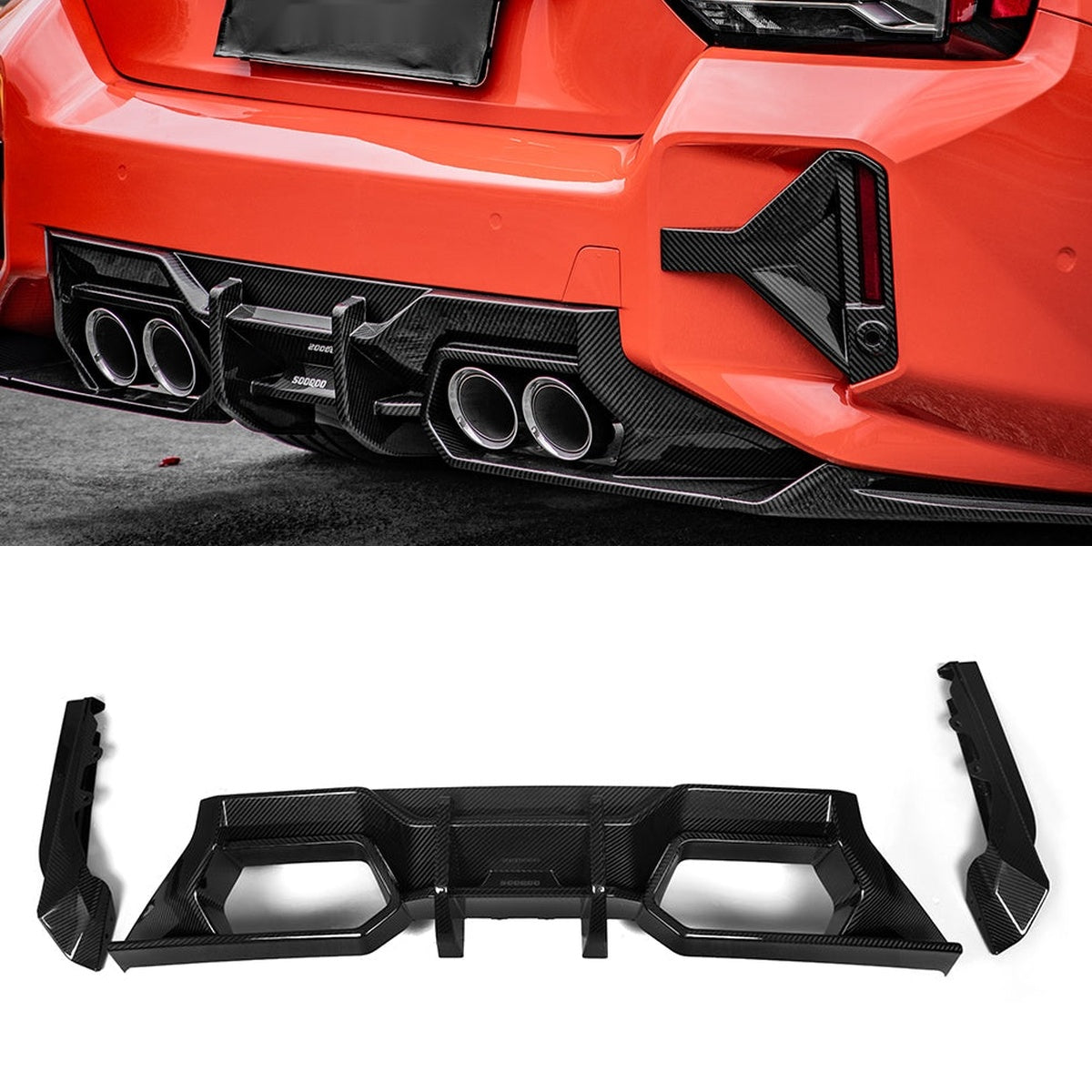 BMW M2 G87 Prepreg Carbon Fibre Rear Diffuser V1 - aggressive angular design with gloss finish