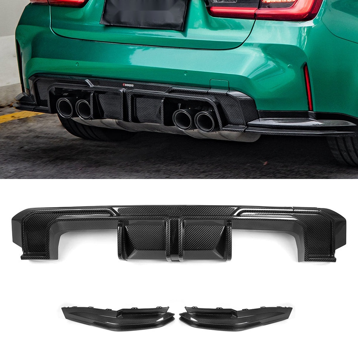BMW M3 G80 G81 Prepreg Carbon Fibre Rear Diffuser - aggressive OEM-fit aero upgrade