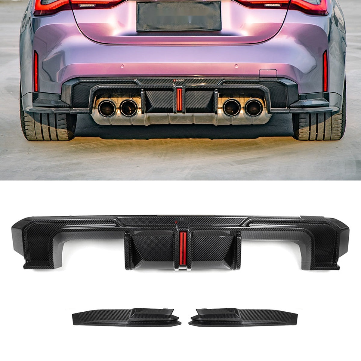 BMW M4 G82 Prepreg Carbon Fibre Rear Diffuser with Integrated Brake Light - aggressive rear upgrade
