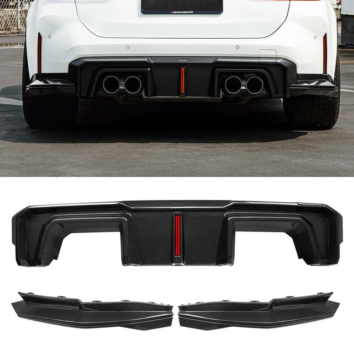 BMW M3 G80 Prepreg Carbon Fibre Rear Diffuser with Integrated Brake Light