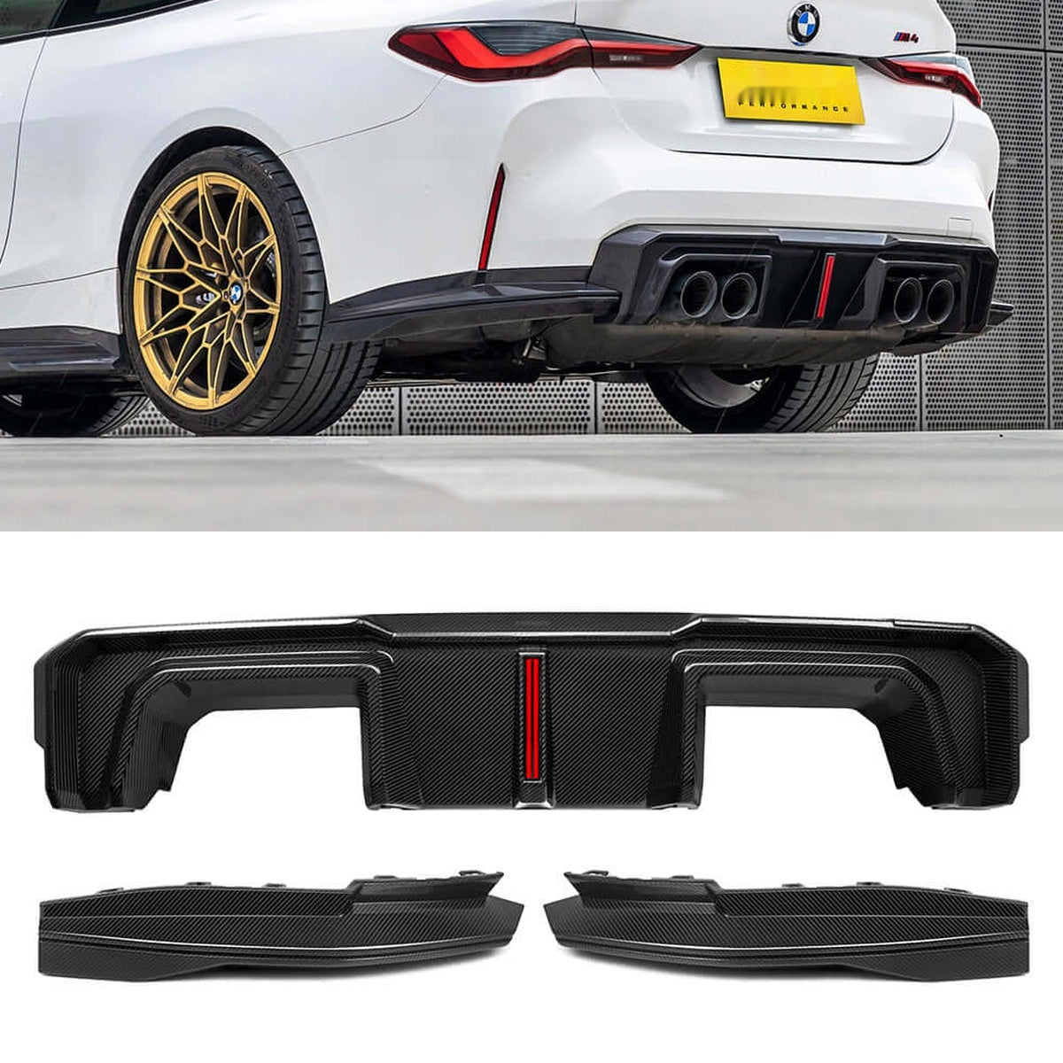BMW M4 G82 G83 Prepreg Carbon Fibre Rear Diffuser with Brake Light - aggressive motorsport styling upgrade